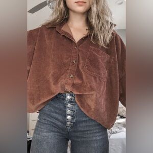 Tagless Vintage Corduroy  Like Button Shirt Pocket